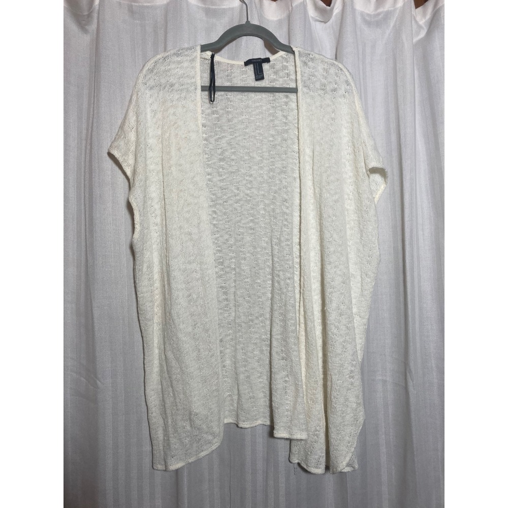 Boho-Chic Cottagecore Forever 21 Women Cream Pointelle Knit Open Cardigan Vest M